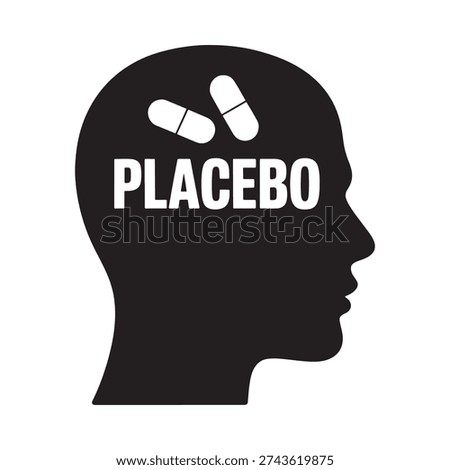 A human head silhouette containing the word placebo and pills