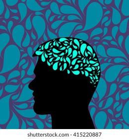 Human head silhouette with drops isolated on abstract background