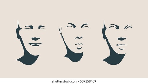 Human head silhouette. Face front view. Elegant silhouette of part of human face. Vector Illustration.