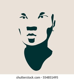 Human head silhouette. Face front view. Elegant silhouette of part of human face. Vector Illustration of an asian woman