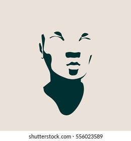Human head silhouette. Face front view. Elegant part of face. Vector Illustration of an asian woman