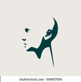 Human head silhouette. Face profile view. Elegant silhouette of part of human face. Vector Illustration