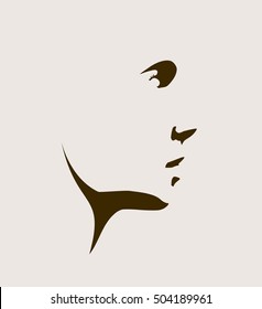 Human head silhouette. Face profile view. Elegant silhouette of part of human face. Vector Illustration