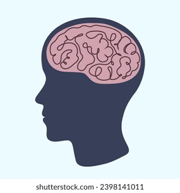 human head silhouette in flat vector style. minimalistic view of a head in profile with a healthy brain