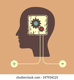 Human head silhouette with gears icon as a brain - idea and innovation concept