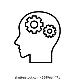 Human Head Silhouette with Gears Representing Thought and Innovation