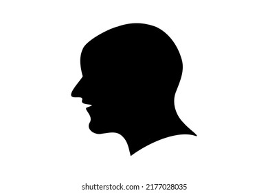Human head silhouette.  Hand drawing line of man head profile smiling isolated on white background.