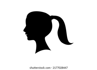 Human head silhouette.  Hand drawing line of woman head profile isolated on white background.