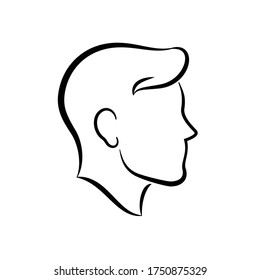 Human head silhouette. Hand drawn line art profile drawing. Simple cartoon illustration isolated on white background.  Vector icon. Eps 10.