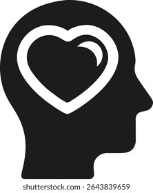 Human head silhouette with heart symbol conceptual design with loving thoughts