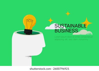 Human head silhouette and light bulb in the head. Creative mind, brainstorm, idea concept. Flat Vector Illustration.