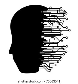 Human head silhouette with many connections