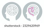 Human head silhouette with maze and solution. Solving problems of mind with psychology. Vector illustration, icon or logo