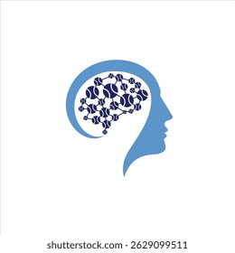 Silueta de la cabeza humana con el patrón molecular del cerebro