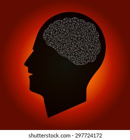 Human Head Silhouette with Poly Mesh Brain