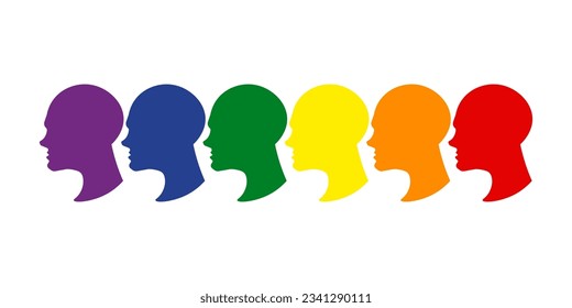 Human head silhouette profile in colorful on isolated background, Lgbtq pride, Vector illustration.