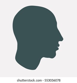 A human head silhouette, in profile. Flat vector on separated background.