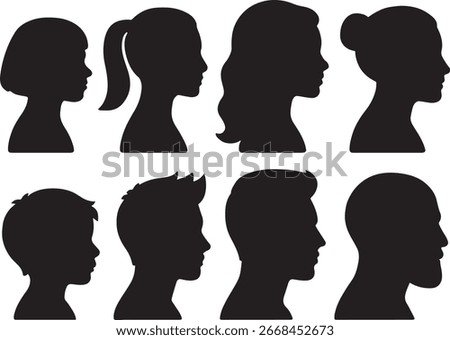 Human head silhouette profile vector set