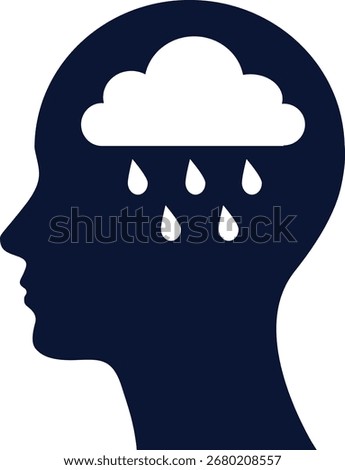Human head silhouette with rain cloud symbolizing depression, sadness, mental health problems and stress. Mental health depression silhouette with rain cloud