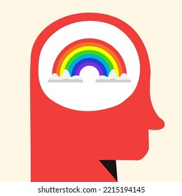 Human head silhouette with rainbown concept