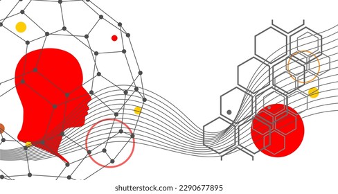 Human head silhouette. Robotics industry and technology background. Connected lines with dots.