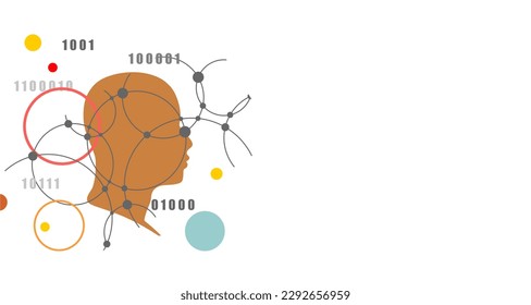 Human head silhouette. Robotics industry and technology background. Connected lines with dots pattern with math formula.