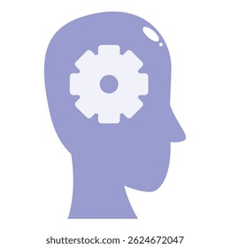 Human head silhouette with rotating gears symbolizing active thinking and problem solving