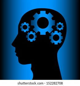 Human head silhouette with set of gears as a brain - idea and innovation concept
