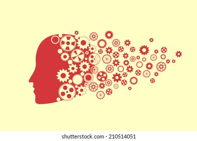 Human head silhouette with set of gears as a brain. Fly Dreams eps10 vector