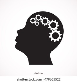 Human head silhouette with set of gears as a brain - idea and innovation concept