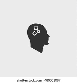 Human head silhouette with set of gears as a brain