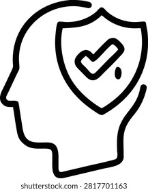 Human head silhouette with shield and checkmark icon Keywords head, silhouette, profile, human