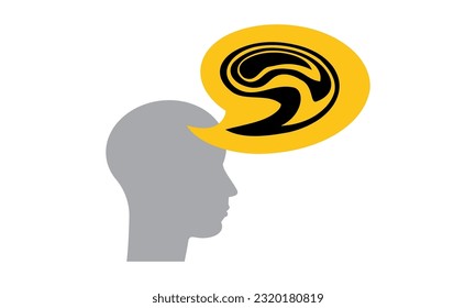 Human head silhouette think speech bubbles. Concept of psychotherapy, coaching, consulting, mental disorder, depression treatment, dialogue, psychological help problem. Vector illustration