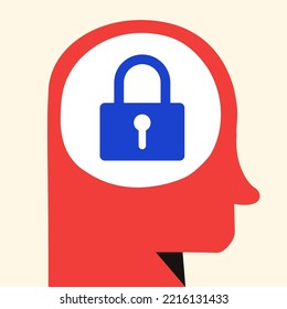 Human head silhouette thinks with lock