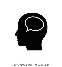 Human Head Silhouette With Thought Bubble Representing Mental Process Thinking