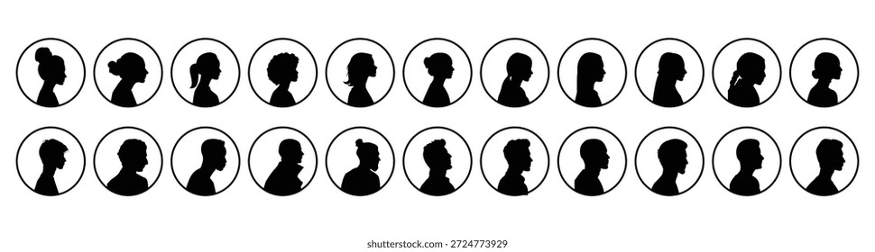 cabeça humana silhueta vetor conjunto vista lateral, perfil humano, faces olhando de lado . eps 10