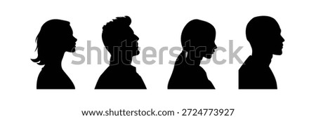 human head silhouette vector set side view, human profile ,  faces looking sideways . eps 10