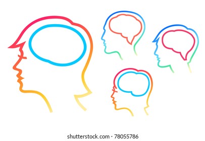 Human head silhouettes with brain outlined