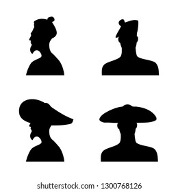 human head silhouettes in different hats. 