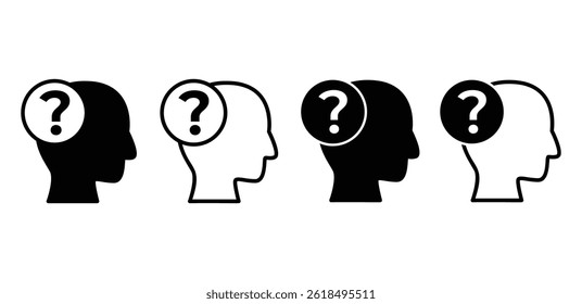 Human Head Silhouettes with Question Mark Icons Curiosity and Inquiry Concept Vector Design