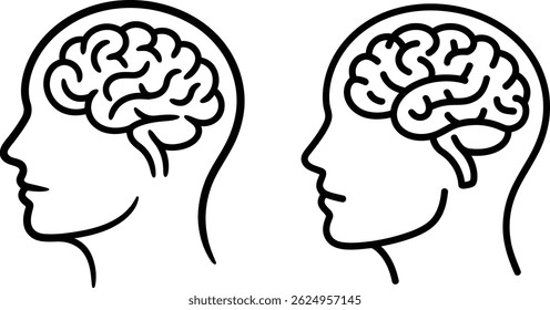 Silhuetas de Cabeça Humana com Ilustrações de Vetor Cerebral Visível