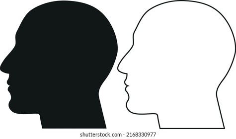 Human head sizeable vector black filled and outline nose lips eyes