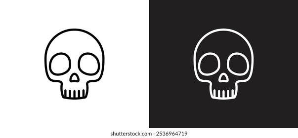 Human head skeleton vector icon outline. Line icon of Skull. Dangerous crossbones and skull icon. Cute naive skull symbol. Skull vector illustration in black and white background. Editable stroke.