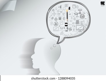 Human Head with  Sketch  plan Business  icon various  - Creativity modern Idea and Concept  -Vector 