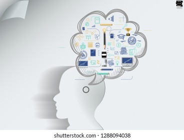 Human Head with  Sketch  plan Business  icon various  - Creativity modern Idea and Concept  -Vector 