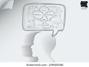 Human Head with  Sketch  plan Business  icon various  - Creativity modern Idea and Concept illustration -Vector 