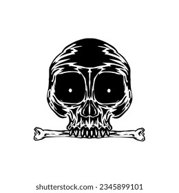Human head skull, drawn by hand. Very cool for tattoo designs and other horrors. Vector illustration