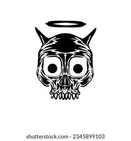 Human head skull, drawn by hand. Very cool for tattoo designs and other horrors. Vector illustration