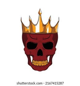Human Head Skull King with Gold Crown Illustration Tattoo Template. Designs for T-shirts, Tattoos, Stickers, Gaming Logos or Posters.