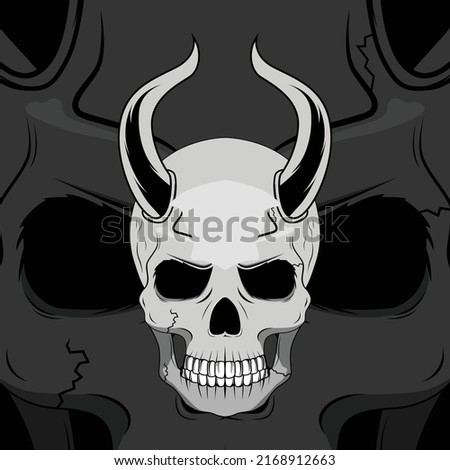 Human Head Skull with long horn Illustration Tattoo Template.Designs Concept for T-shirts, Tattoos, Stickers, Gaming Logos or Posters.